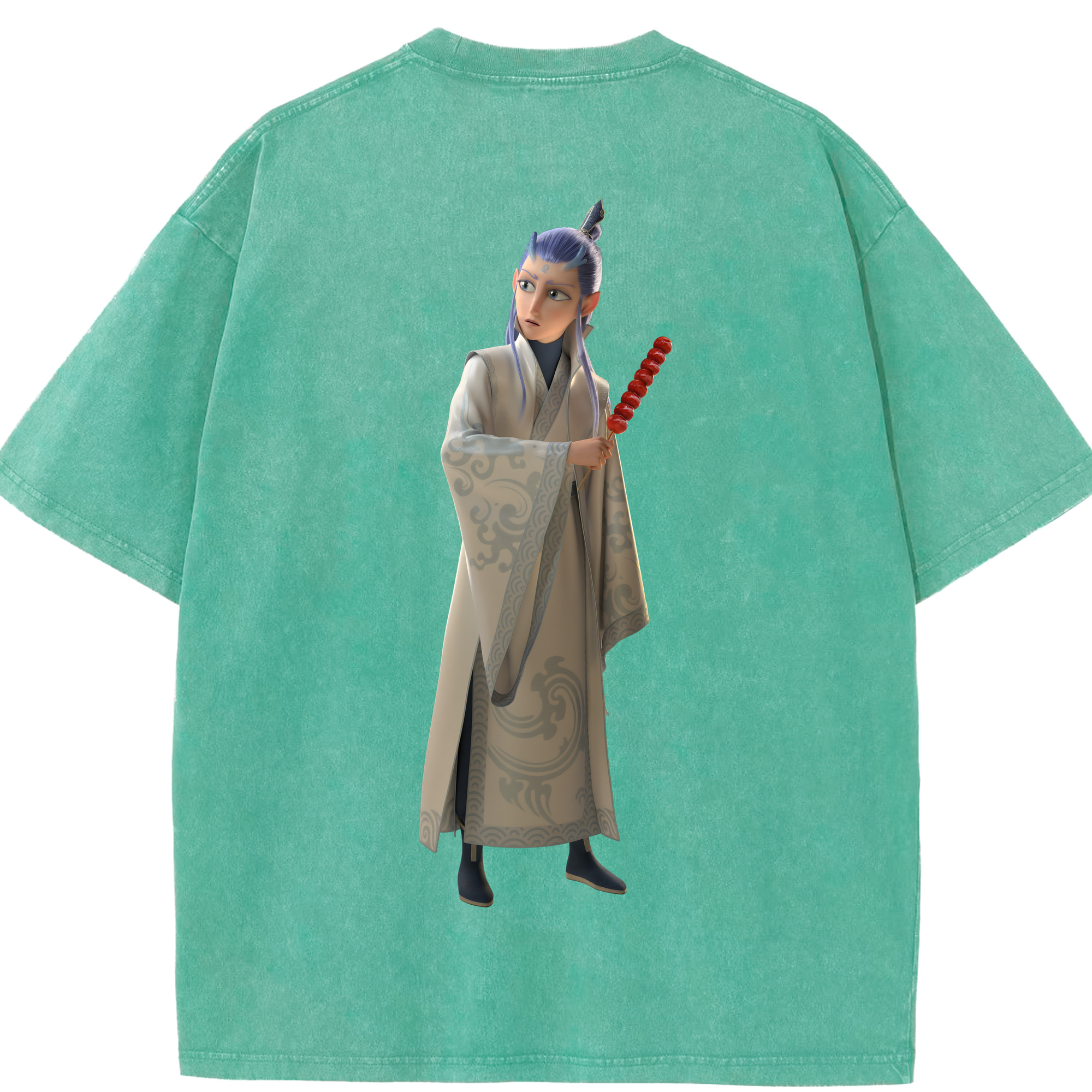 （画像用） Ne Zha 2 ナタ 魔童の大暴れ 綿100% ヴィンテージ風 半袖Tシャツ（背面プリント）
